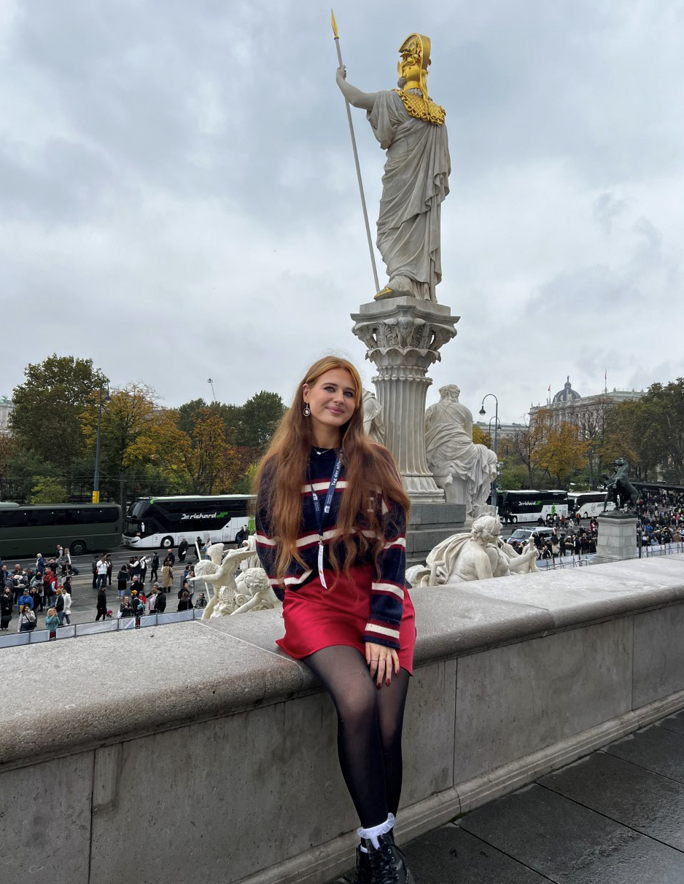 Outside the Austrian Parliament after a free tour on Austria’s National Day, 26 October