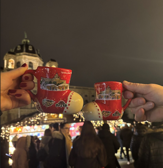 Drinking Glühwein at the Christmas markets; each market around the city had different style mugs (I brought them home with me!)