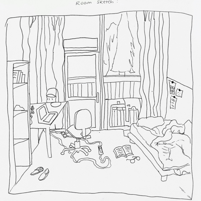 A quick sketch I did of my first dorm in the morning